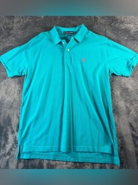 U.S. Polo Assn. Men's Bright Teal Polo with Pink Logo